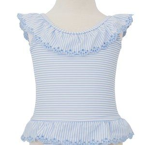6-12 Months Blue-White Striped One-Piece Swimsuit